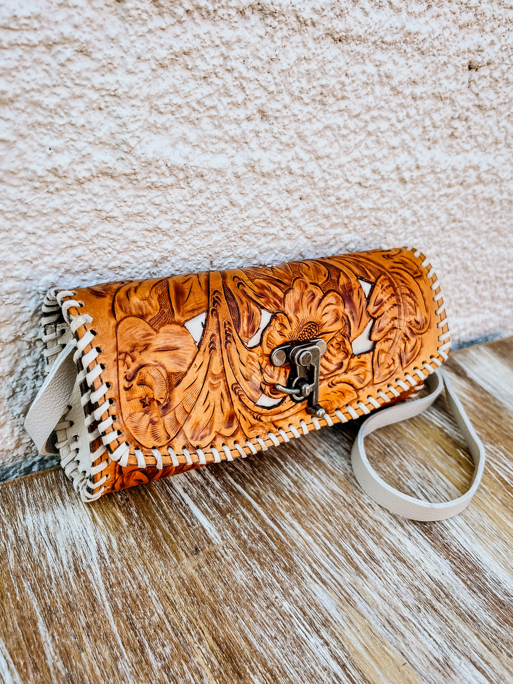 Tooled Tan Leather with Ivory Inlay Hayden Crossbody