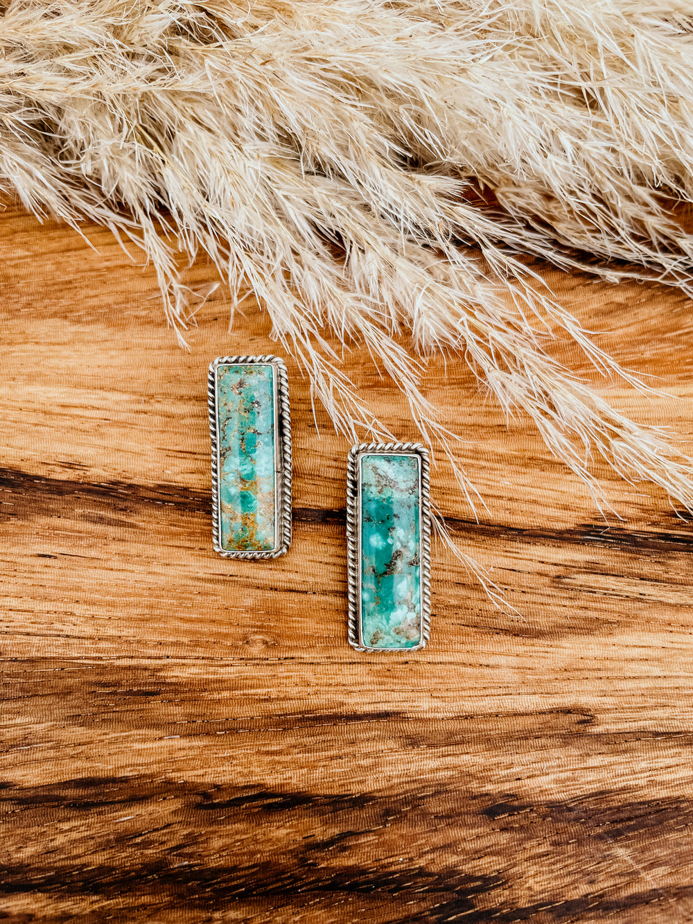Turquoise Rectangle Braided Statement Stud