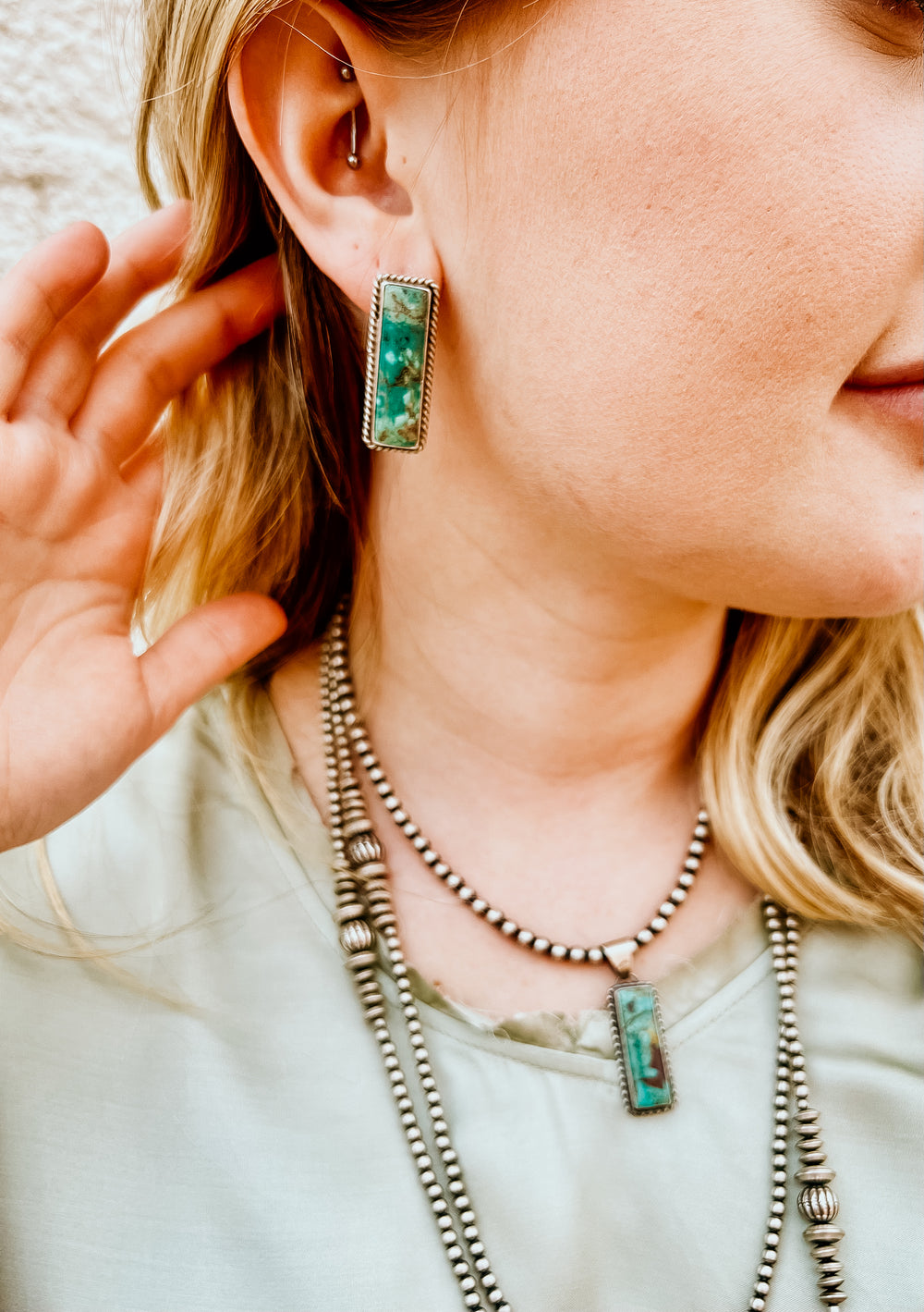Turquoise Rectangle Braided Statement Stud