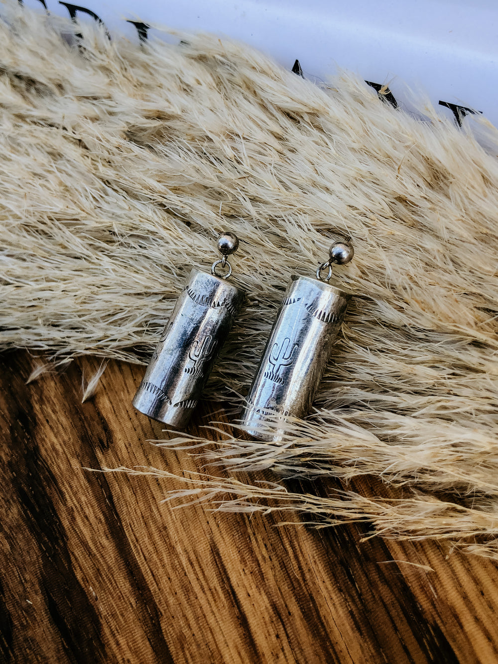 Vintage Stamped Cylinder Earring