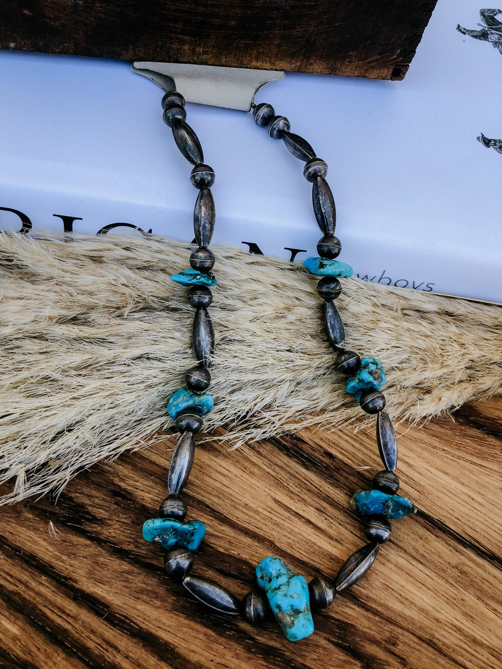 Vintage Turquoise Nugget & Sterling Bead Necklace