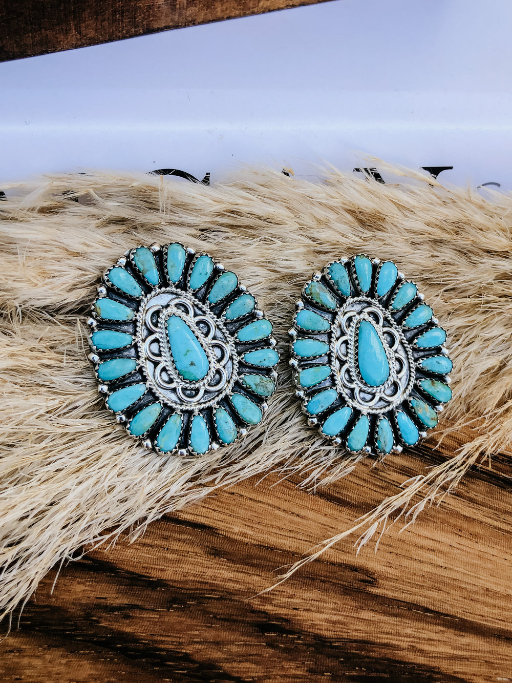 Zeita Begay Oval Turquoise Cluster Earrings