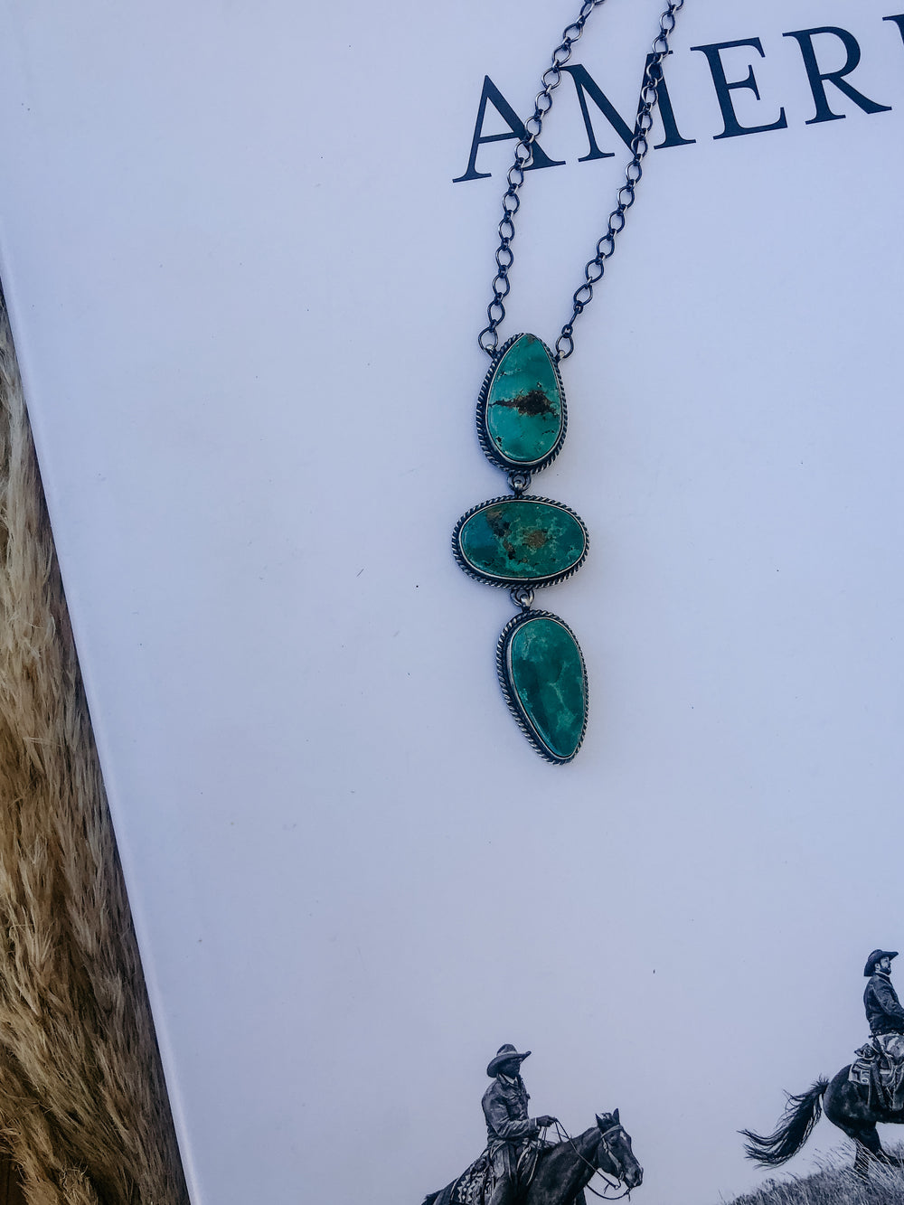 3 Stone Turquoise Drop Necklace