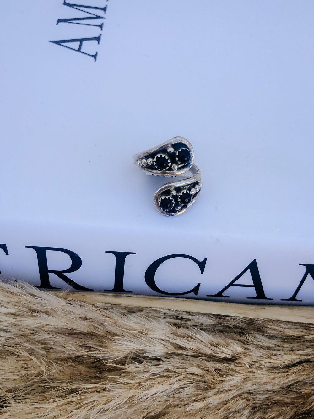 Four Stone Sterling Silver Black Onyx Ring